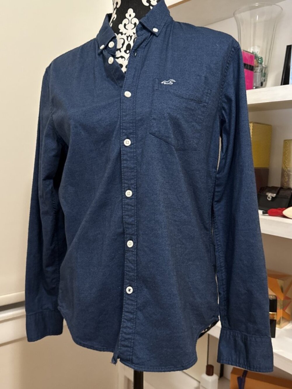 Mens Hollister Epic Flex Stretch Denim Look Button Down Shirt Long Sleeve sz S